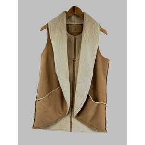 Athleta Women Open Vest Suede Solid Polyester Beige Size S/M Sherpa Lined